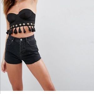 ASOS strapless fringe bra/crop top in black 34A